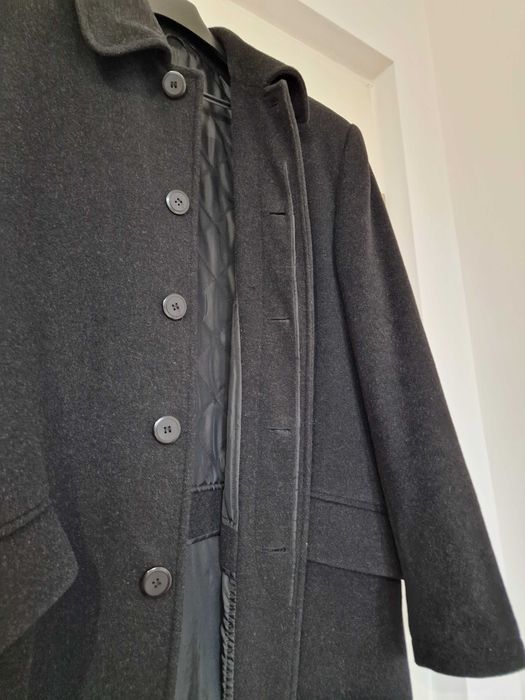 Elegancki, gruby, ciepły, czarny, długi płaszcz męski r. 188 cm XL/XXL