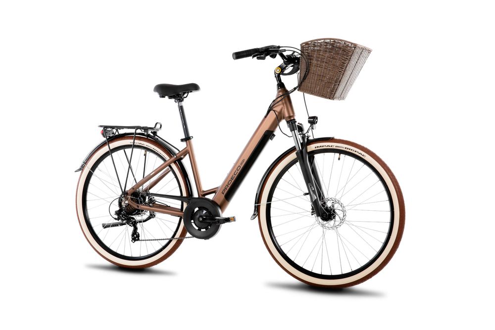 Rower elektryczny Romet Proeco 1.0 Wave + kosz 504 Wh brązowy/beżowy