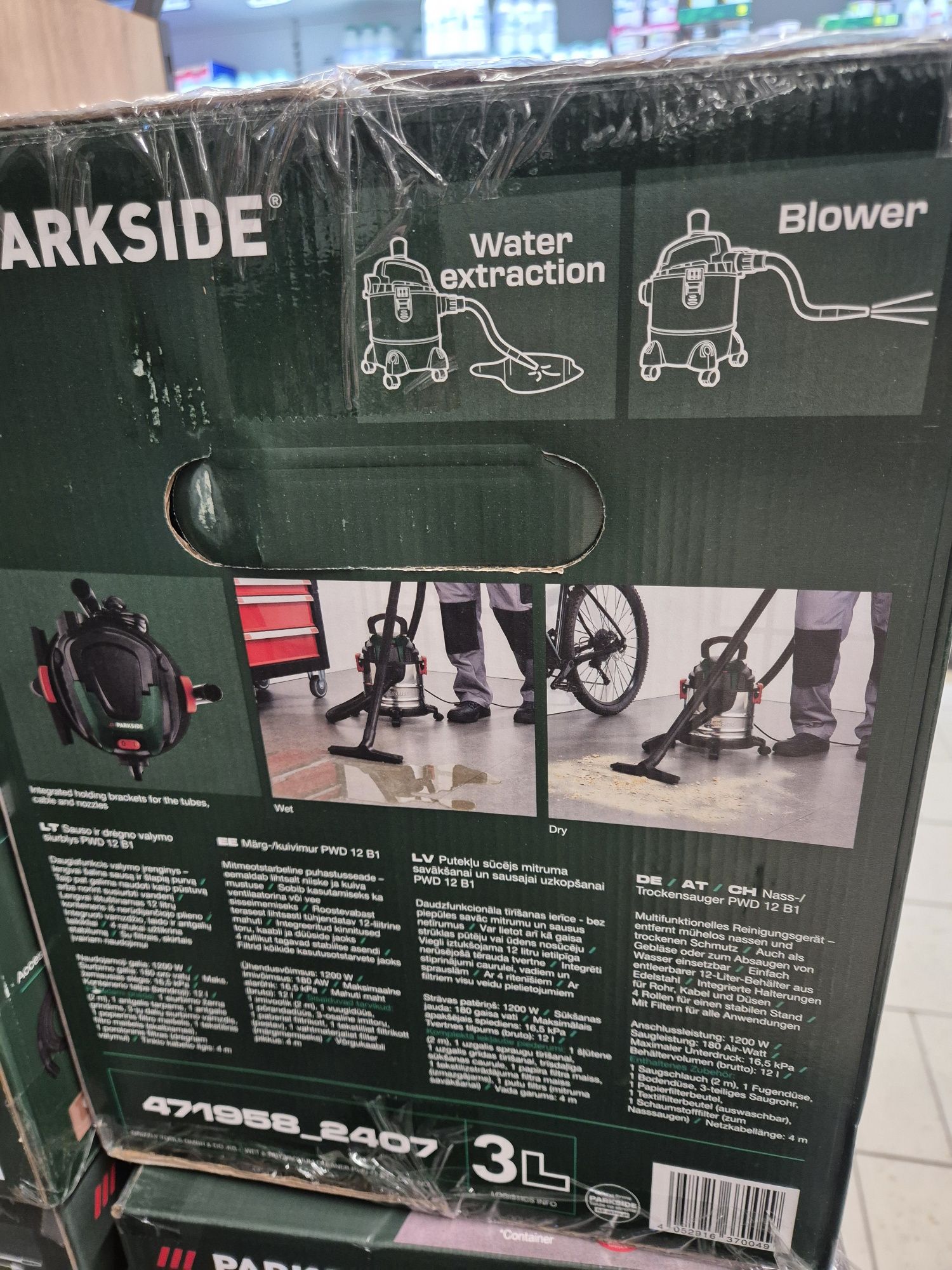 Parkside PWD 12 B1 Odkurzacz przemysłowy do pracy na mokro sucho 12 L