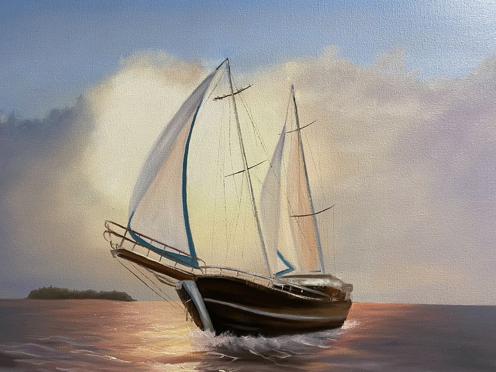 Картина олією «Парус» , море, парусник, пейзаж
