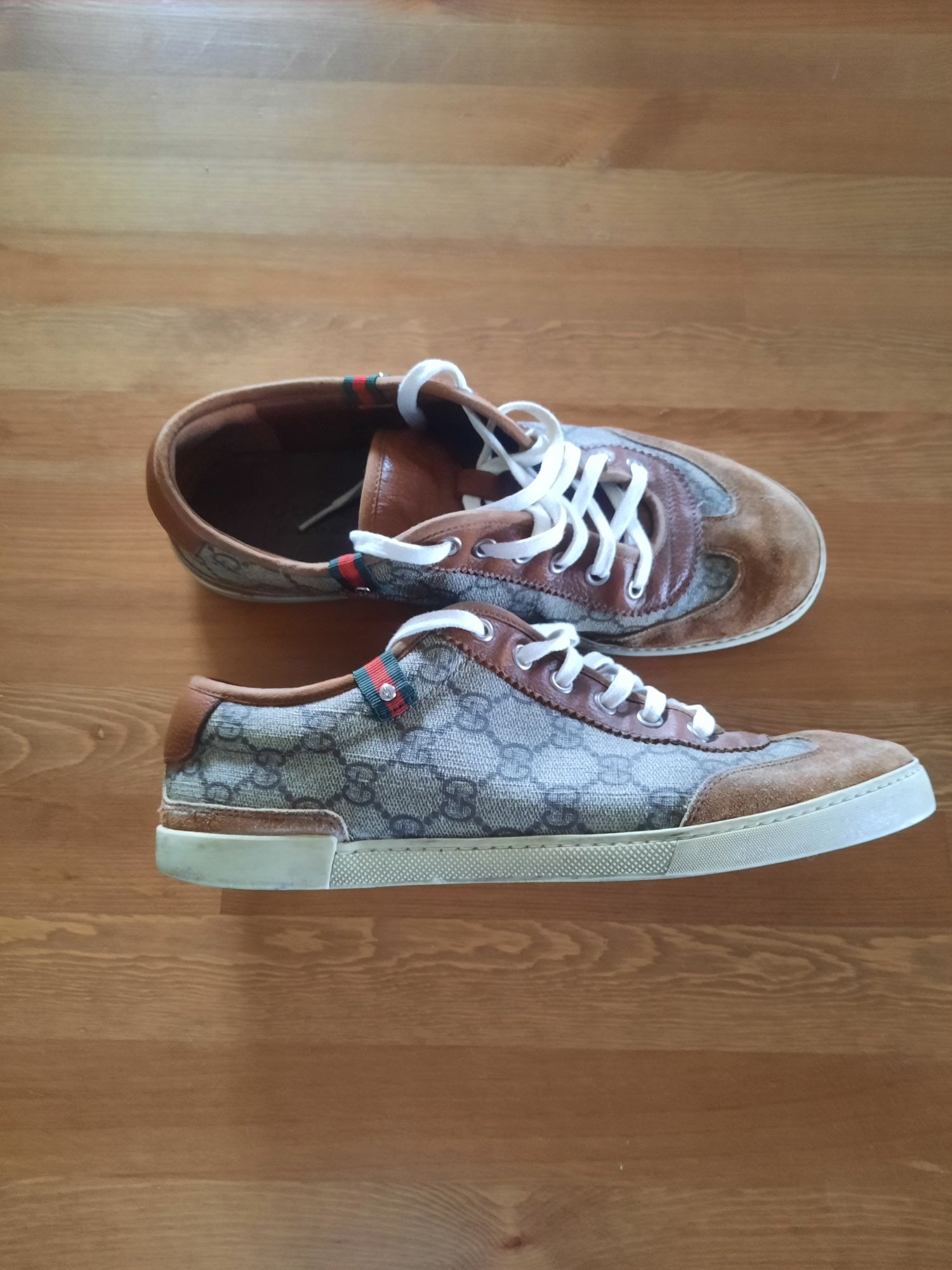 Gucci Brown Suede and GG Canvas Low Top  Sneakers