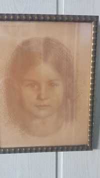 Portret dziewczynki pastel i gwasz Gilbert Schlechinger lata 60-te
