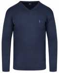 Sweter Męski V Serek- Wełna - KNK - jeans