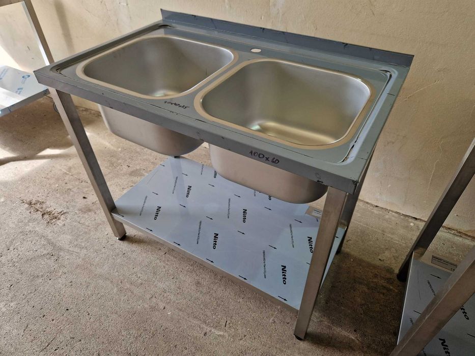 MEBLE GASTRONOMICZNE! Zlew 2 komorowy z półką Stół ze zlewem 3 lata GW