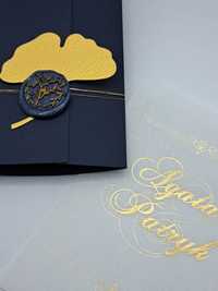 Kartka ślubna okolicznościowa złota personalizowana ślub handmade