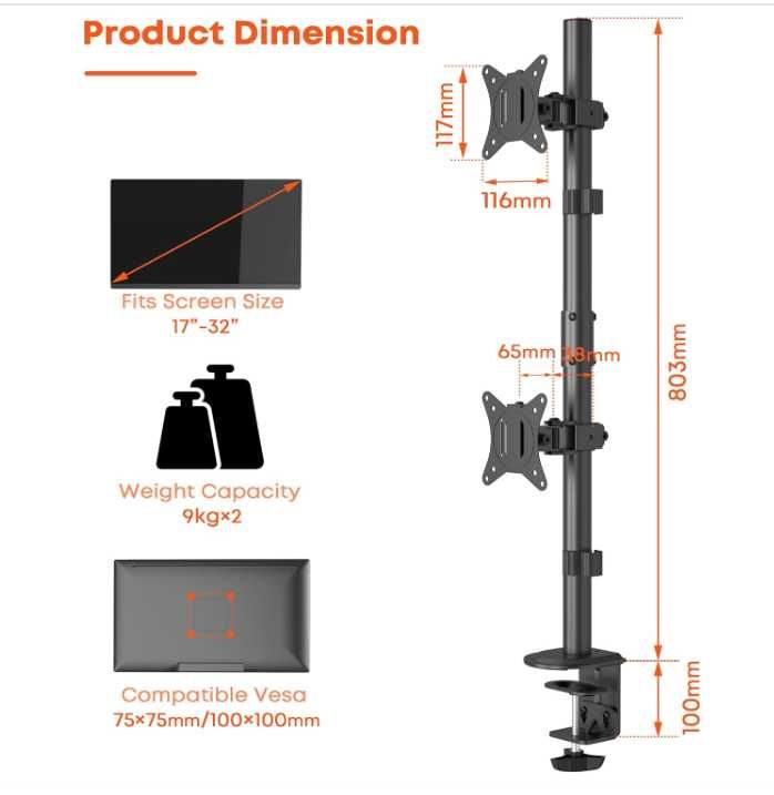 WORLDLIFT  uchwyt do 2 monitorów do 32 cali i 9kg