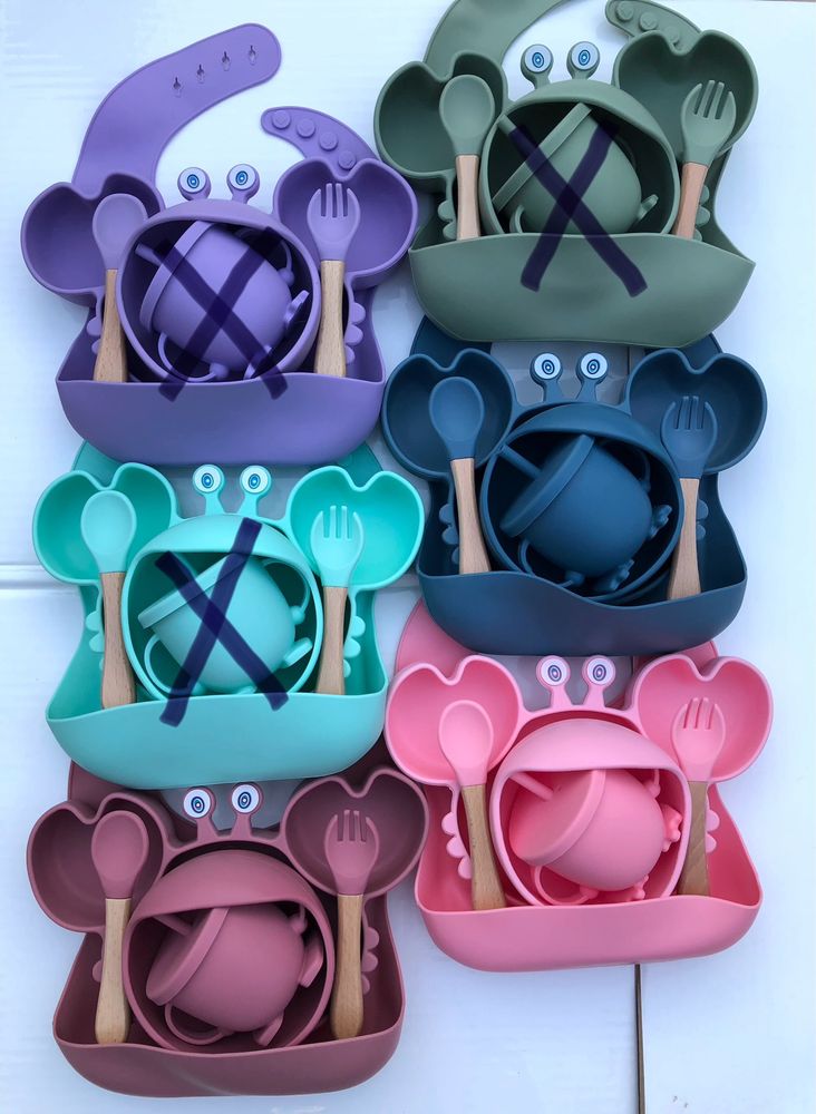 Набір посуду Краб 6 кольорів/ Силіконовий посуд / силиконовая посуда