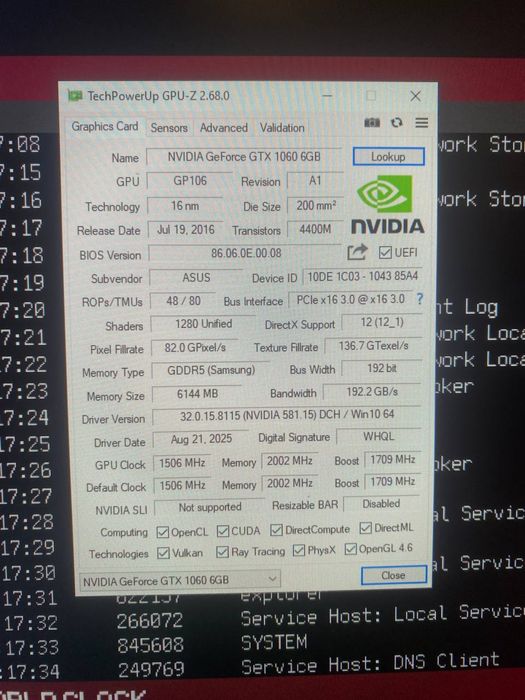 ASUS GTX 1060 6GB – sprawna, używana tylko do pracy i gier
