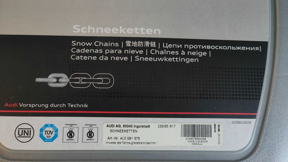 Łańcuchy śniegowe Audi - 235/65 R17 - oryginalne - NIE UŻYWANE