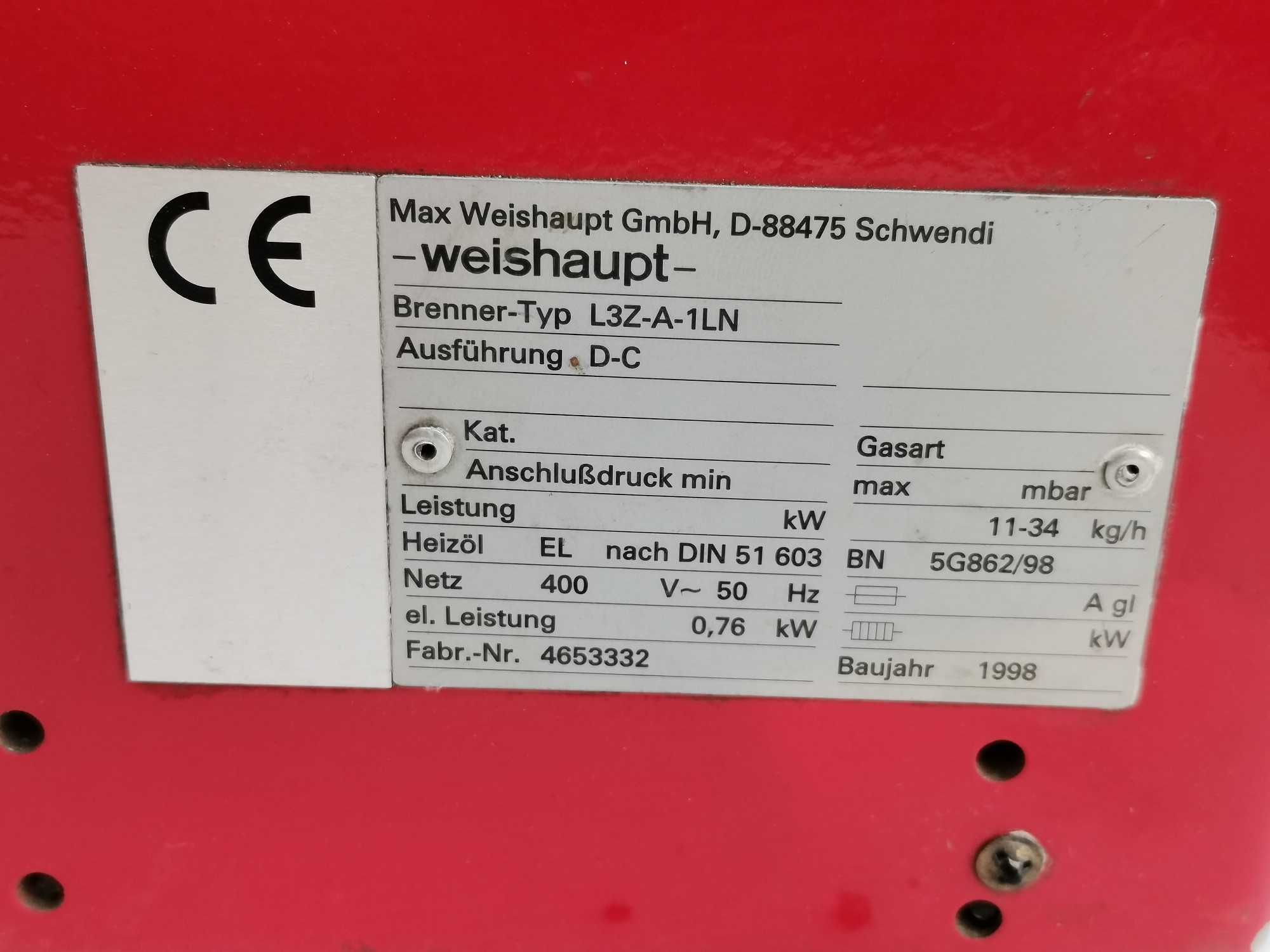 Palnik Weishaupt L3 Z-A-1LN -D-C 125-400kW olejowy dwustopniowy