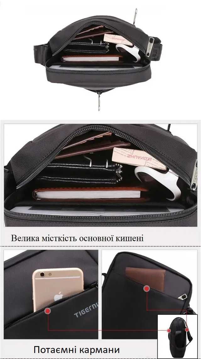 Нейлонова повсякденна сумка через плече Tigernu T-L5108 9.7 iPad Black