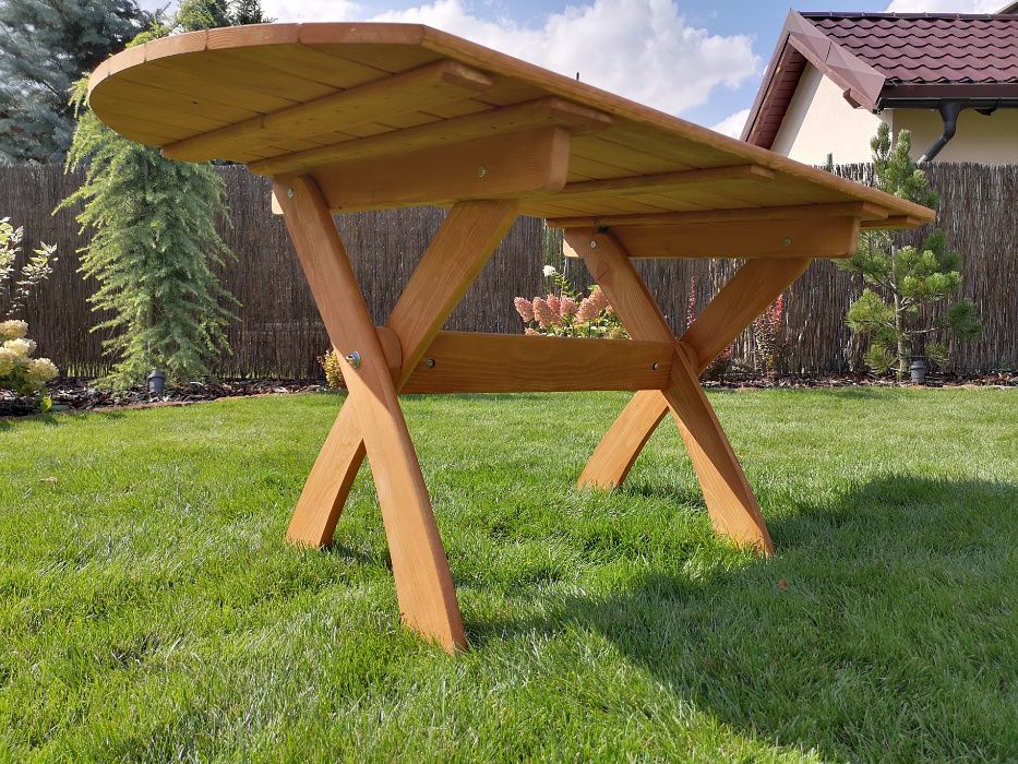 Meble ogrodowe drewniane 6 krzeseł + stół owalny, typ X lamel nr 1