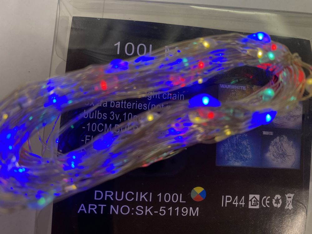 Lampki na druciki 100led wielokolorowe Multicolor na baterie