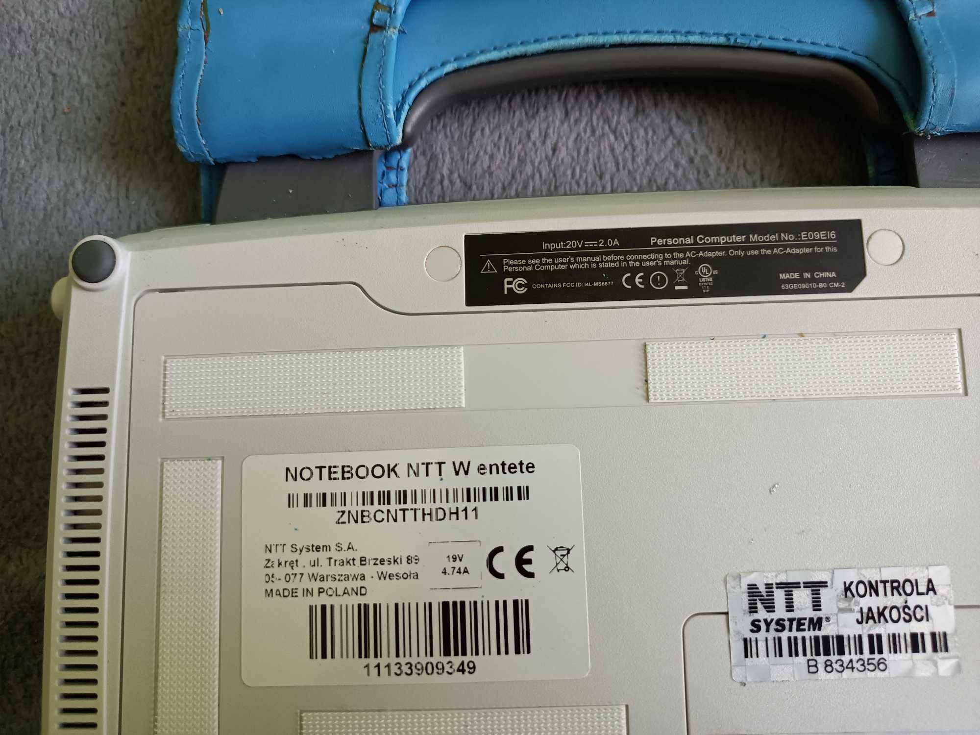 Laptop notebook NTT W entete 8,9 E09EI6 z dyskiem 1,8 cala