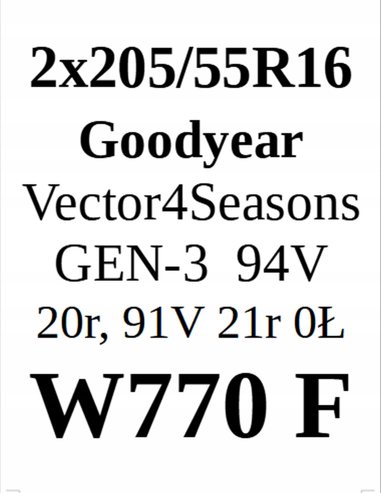 Opona 205/55/16 Goodyear 2020r 2021r 5,60mm 2szt.=320zł C