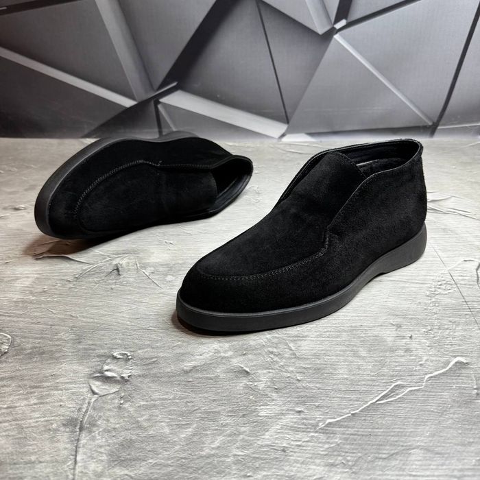 Черевики Зимові ЛОФЕРИ Замшеві чоловічі чорні LORO PIANA! Замша+ХУТРО!