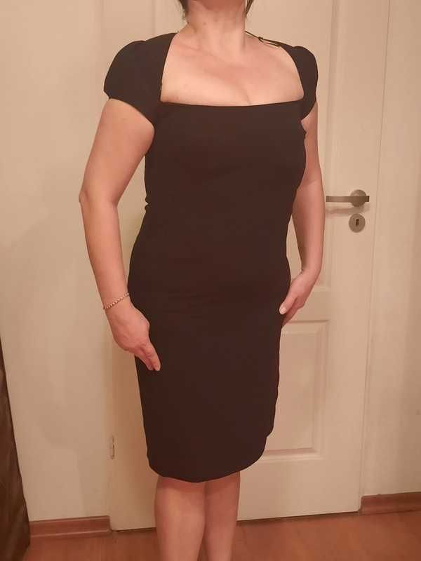 Elegancka czarna sukienka koktajlowa midi, Zara, L-XL