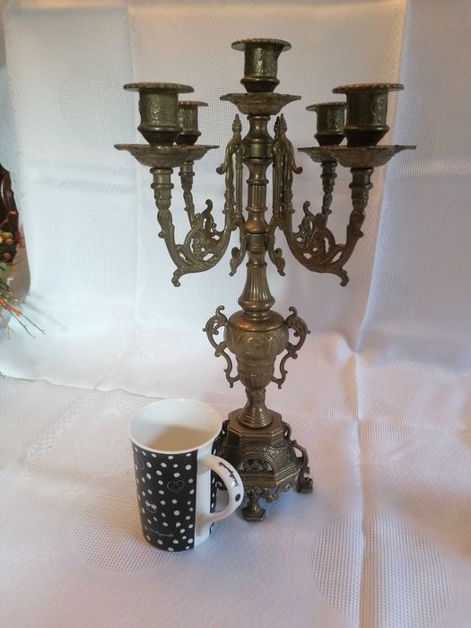 Świecznik / kandelabr mosiężny - 5 ramienny ozdobny