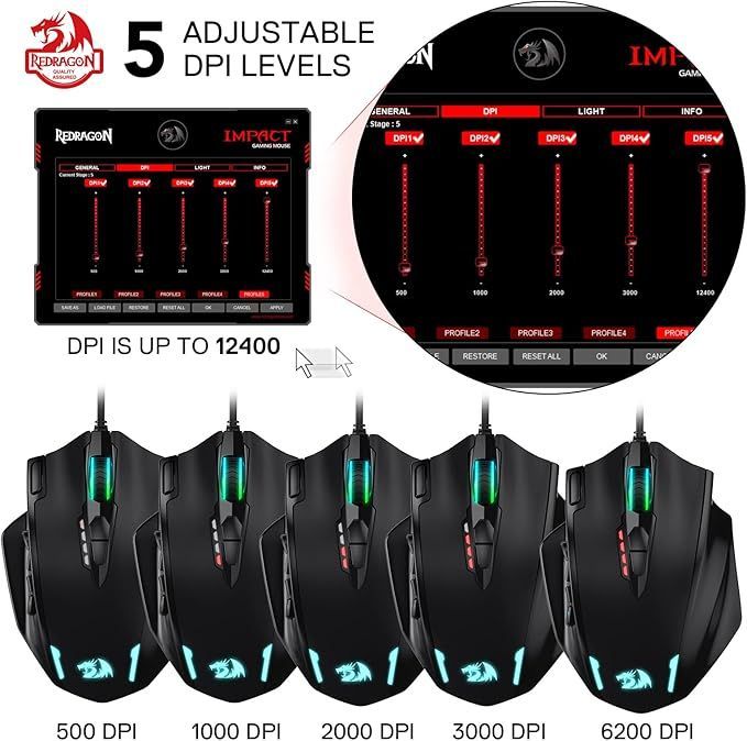 Redragon M908 Impact RGB – Mysz do gier 12400 DPI z 20 przyciskami