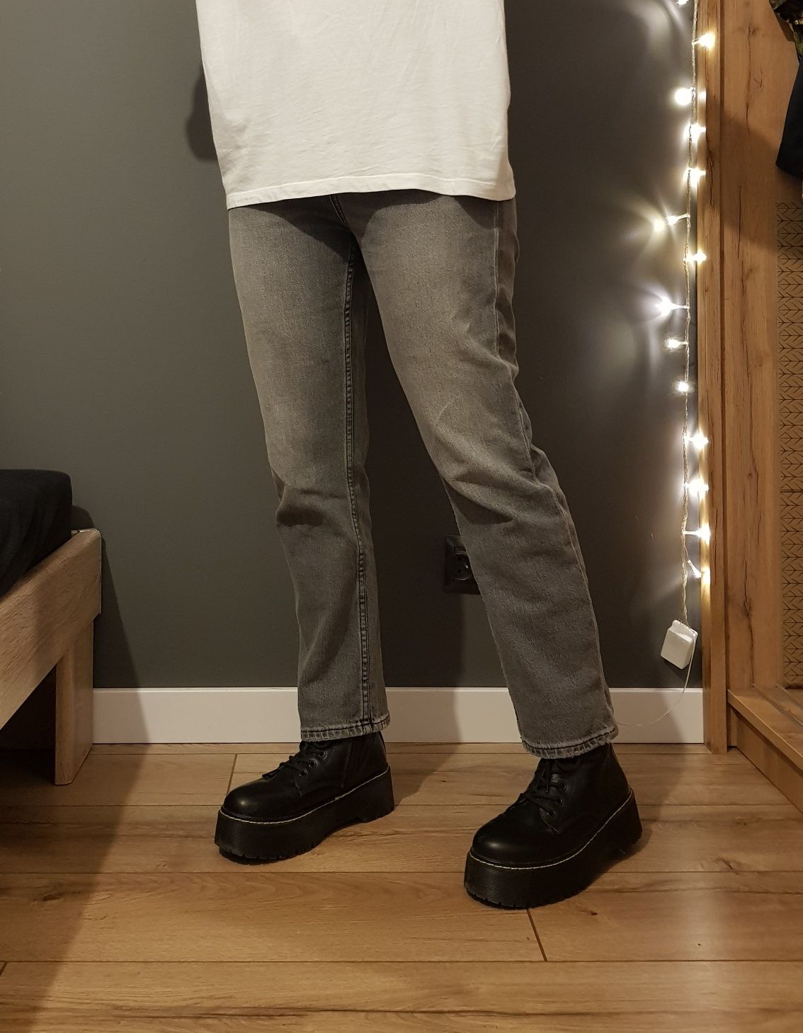 damskie szare straight jeansy tally weijl wysoki stan 38 40 M L