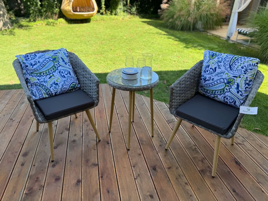 zestaw z technorattanu na balkon 2+1 szary mix
