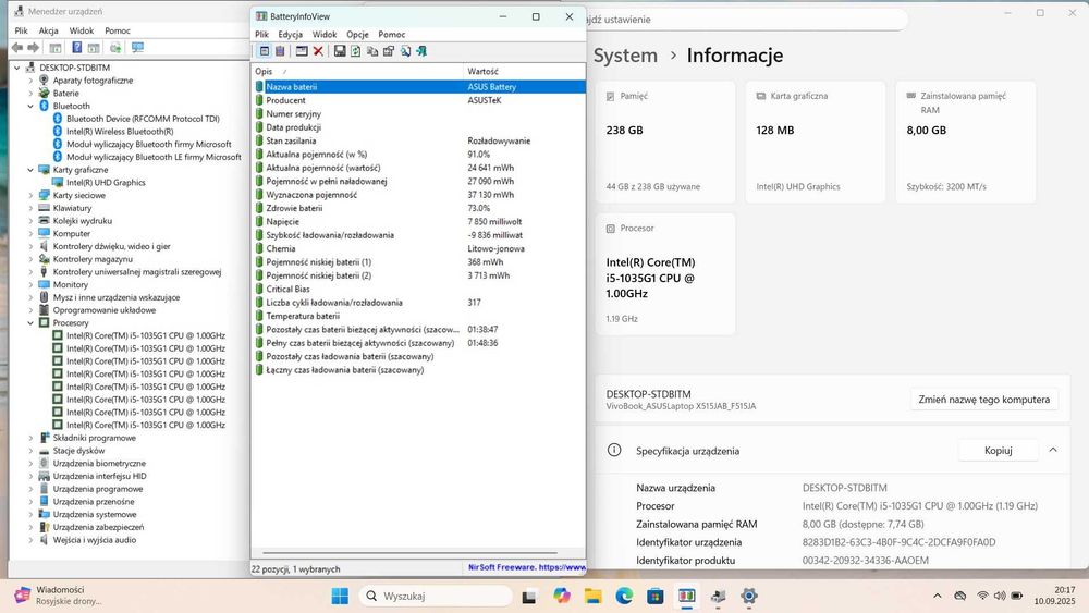 ASUS VivoBook /15"/Intel i5-1035G1/8GB/258GB SSD/ Windows 11