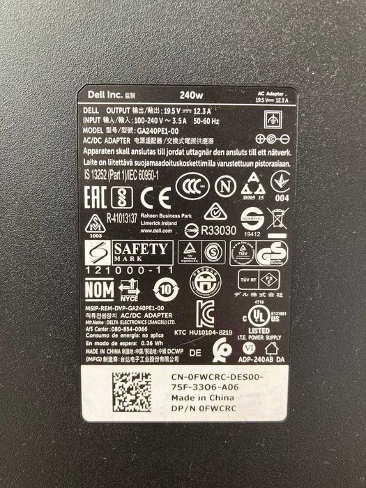 Зарядка DELL 240w 19.5v 12.3A Model: GA240PE1-00
