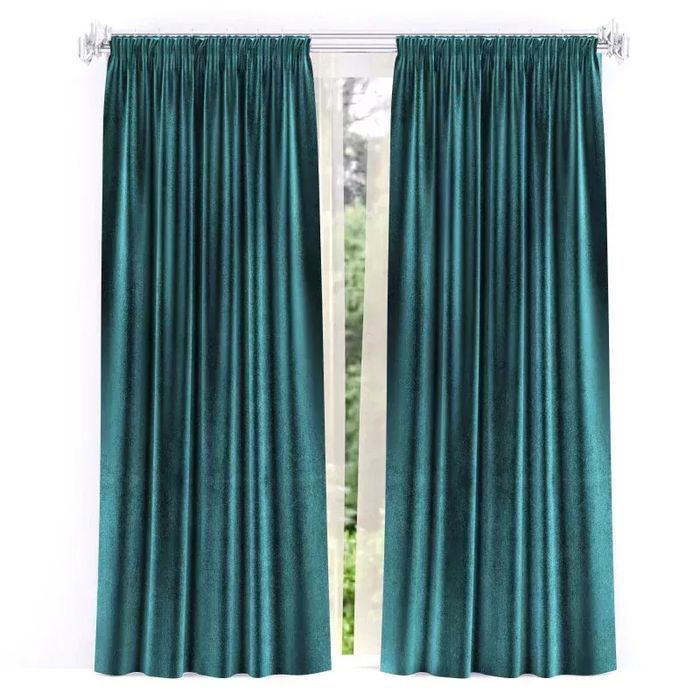 Zasłona gotowa Welur Moradi Ciemny turkus na taśmie 135x360cm