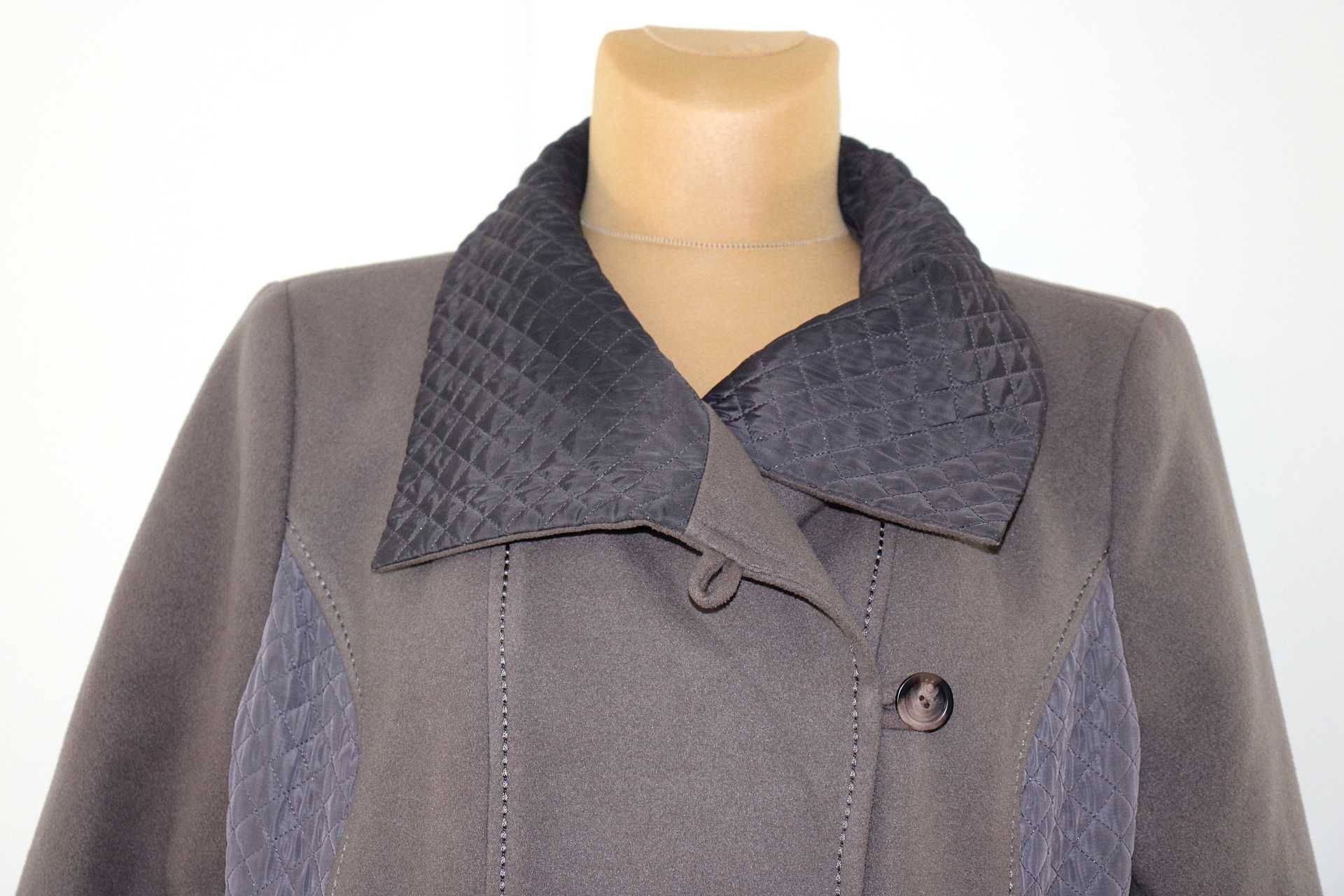 J&S elegancki damski płaszcz krótki pikowane wstawki wełny 52 6XL