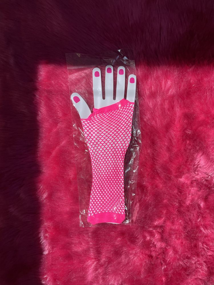 неонові рукавички сітка , перчатки рожеві
