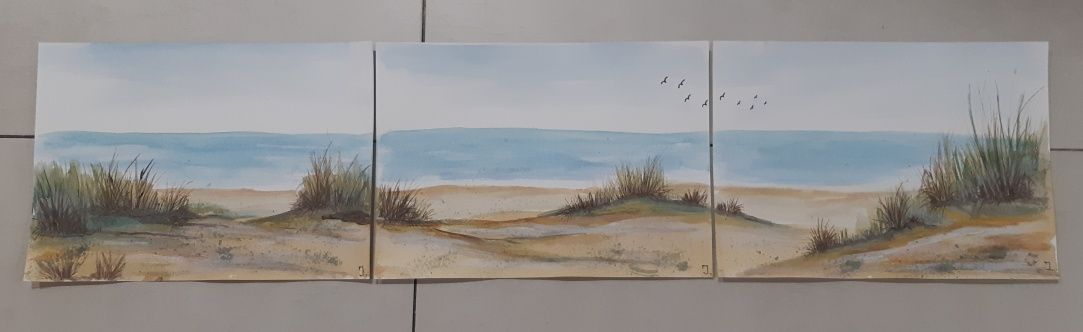 Sprzedam - obraz tryptyk - morze, akwarela (21x30cm x 3szt)