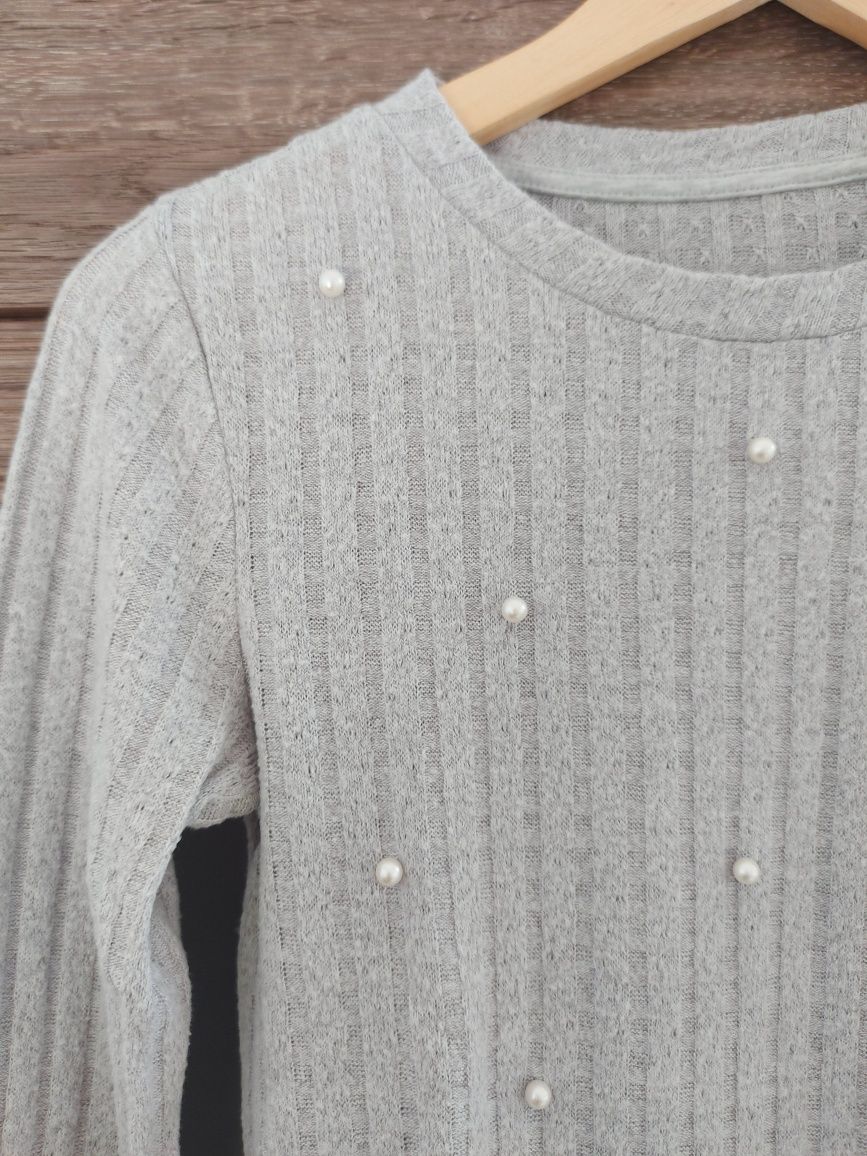 Sweter z perełkami S 36 szary