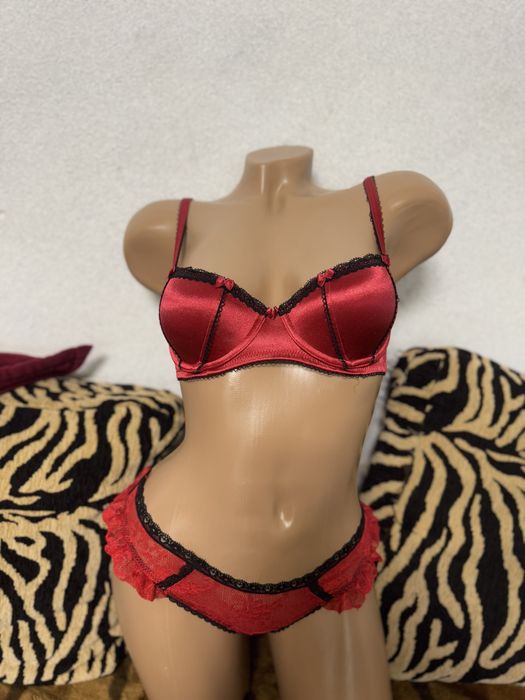 Красивий сексуальний червоний мереживний комплект з вишивкою бюстьє