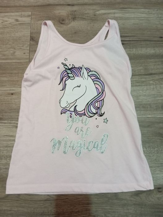 Różowa koszulka na ramiączkach, bokserka z  jednorożcem rozmiar 158