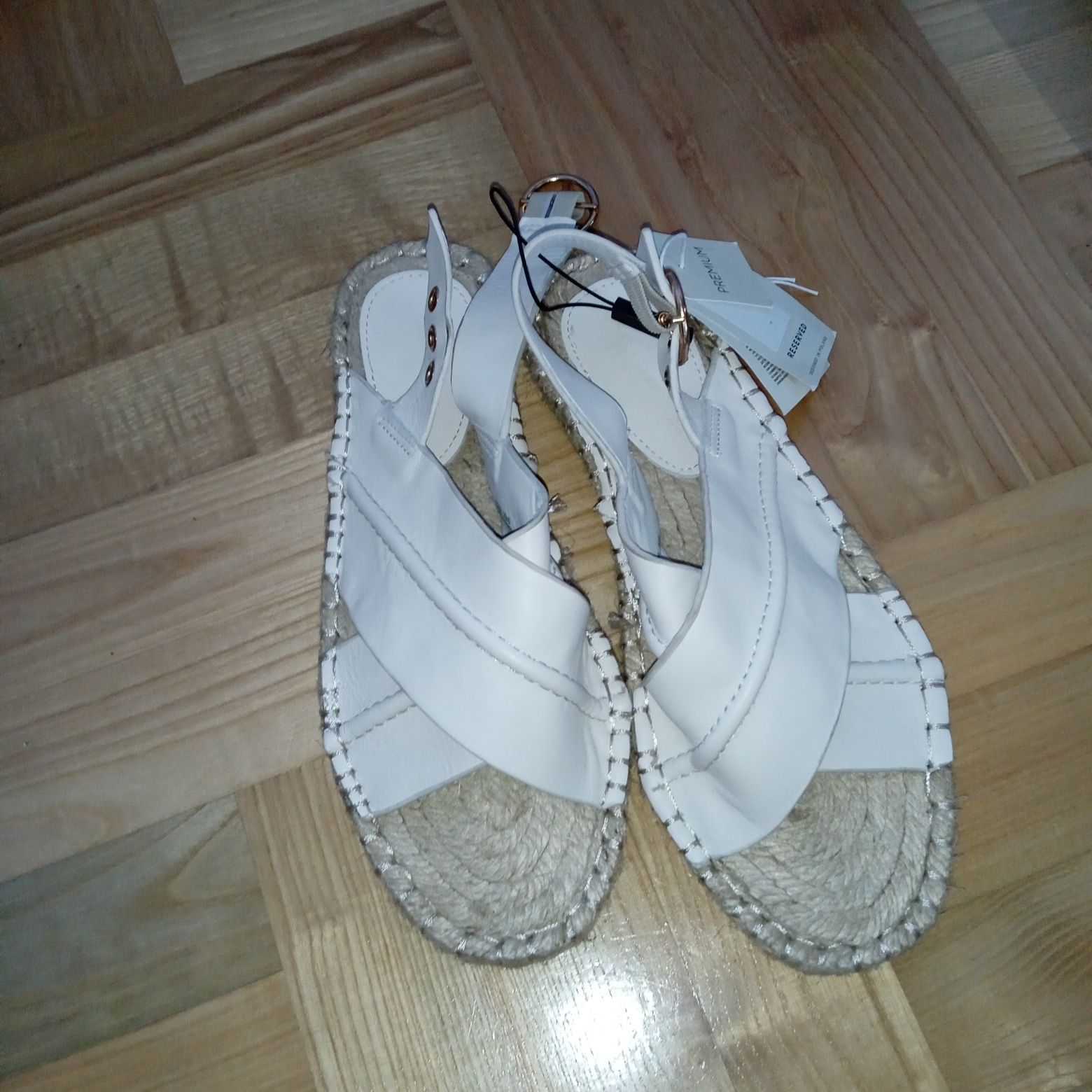 Skórzane sandałki espadryle białe skóra naturalna sandały Reserved 39