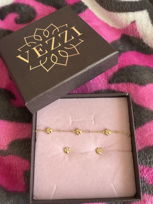 Zestaw biżuterii złotej vezzi bransoletka i kolczyki