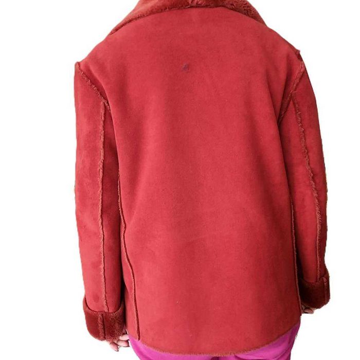 Efektowny kożuszek damski, kurtka krótka, bordowy, stan idealny