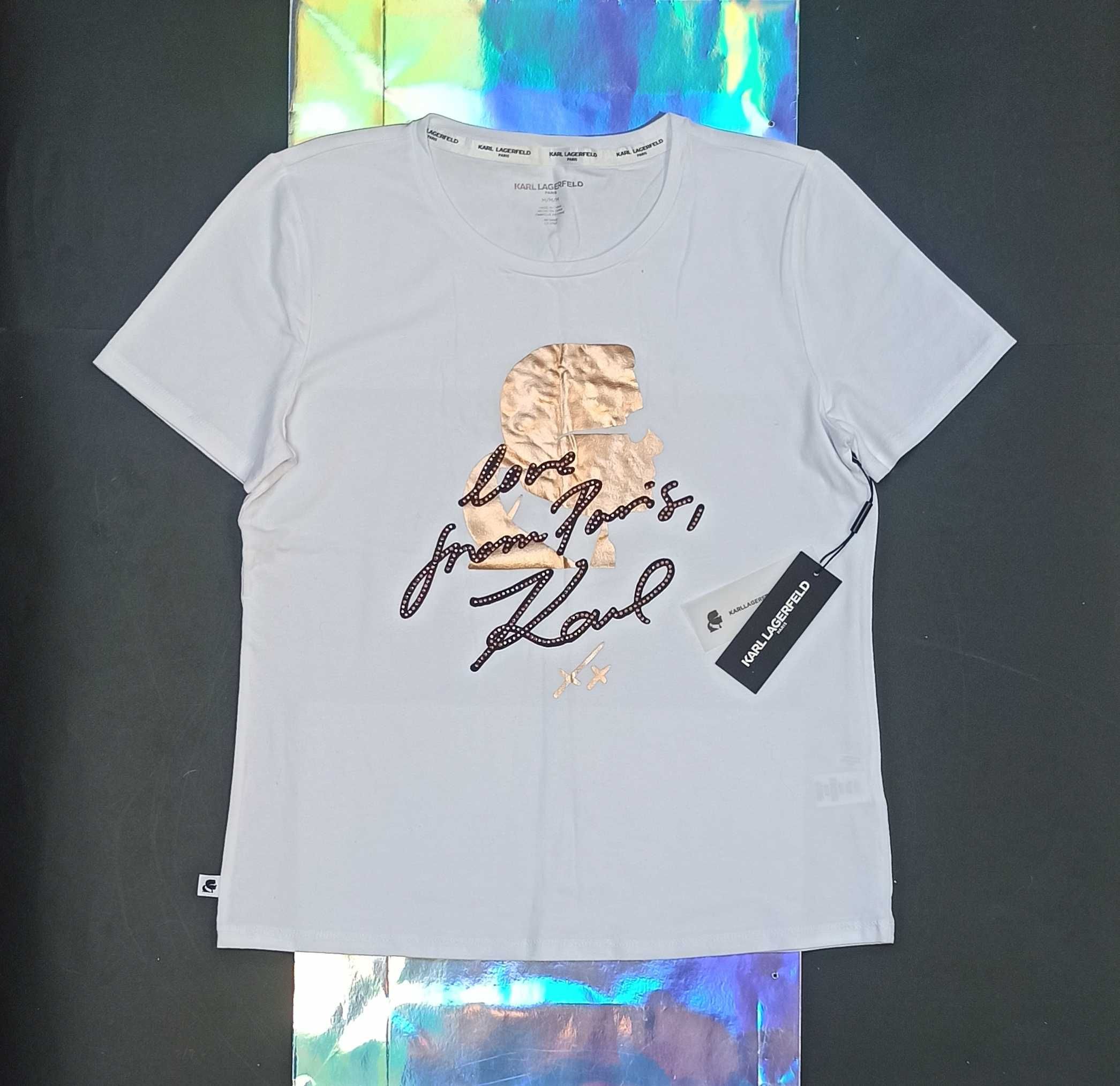KARL LAGERFELD Oryginalna Koszulka Bluzka T-Shirt Top Profil Rose Gold