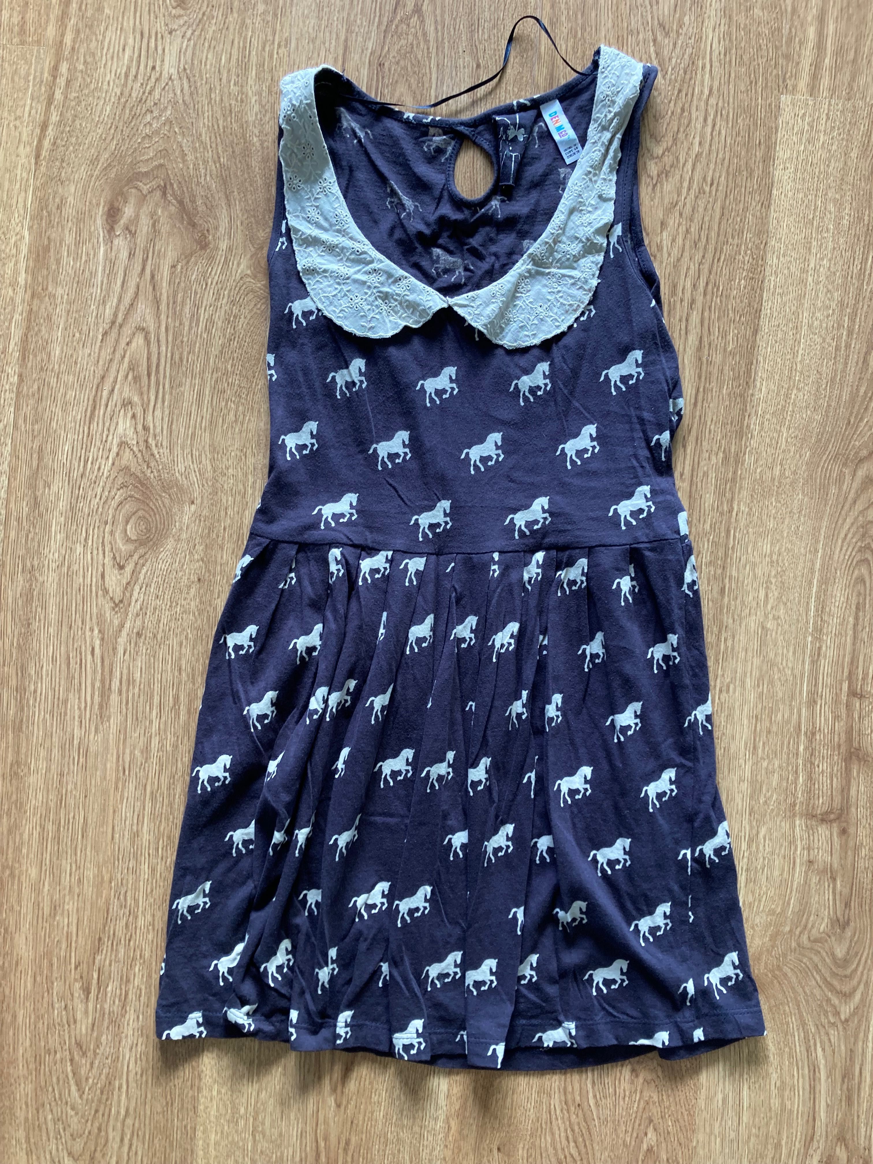 Sukienka 38 DenimCo konie kołnierzyk 100% bawełna