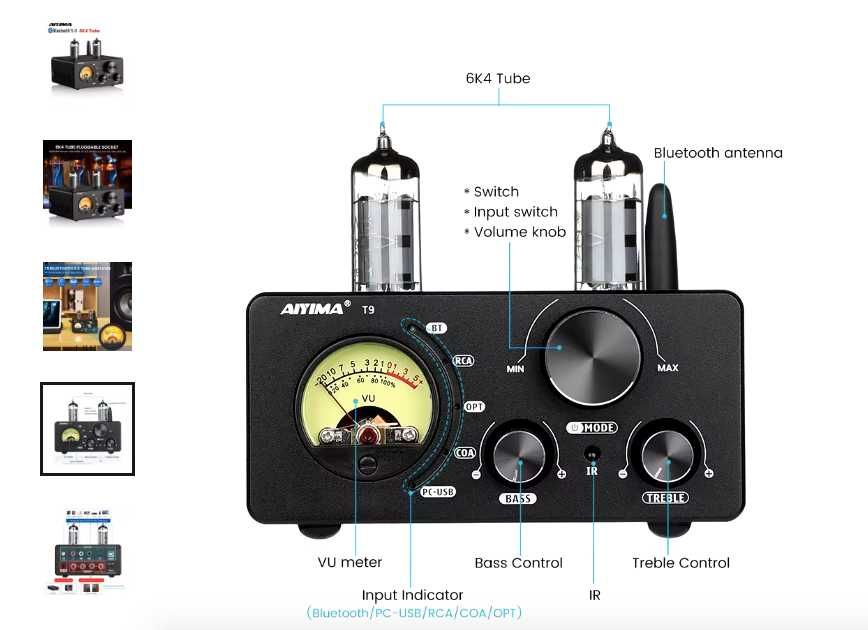 Усилитель мощности 2х100W AIYIMA Audio T9 ЦАП TPA3255 класс D Д блютуз