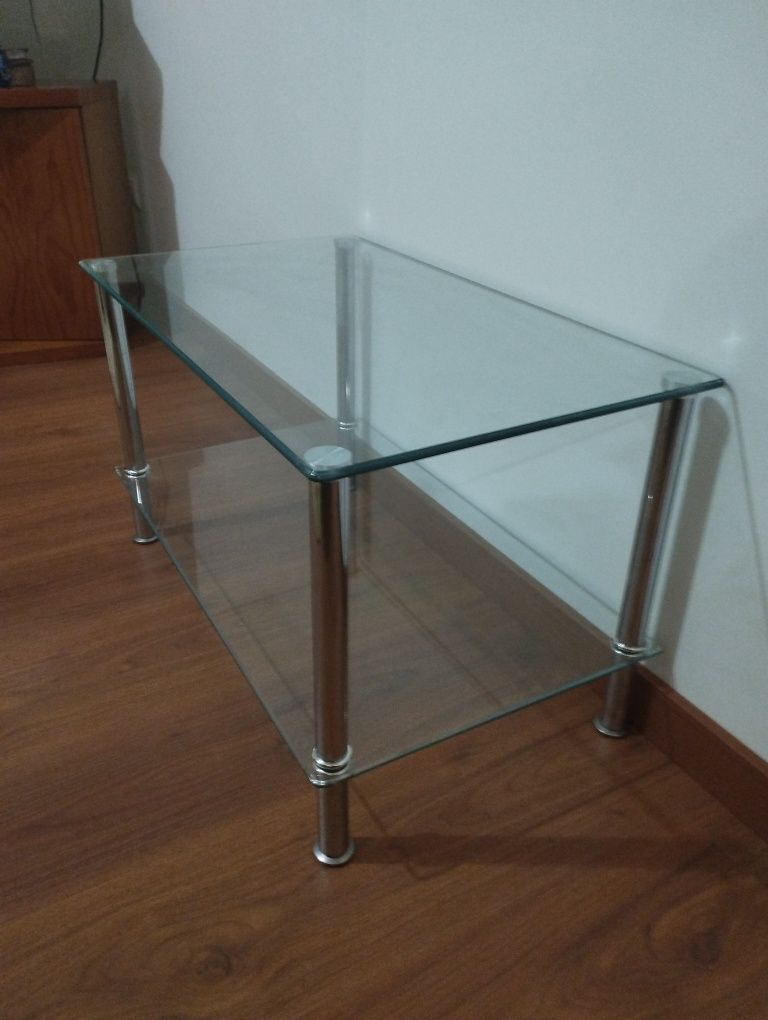 Mesa de Centro em Metal Cromado e Vidro