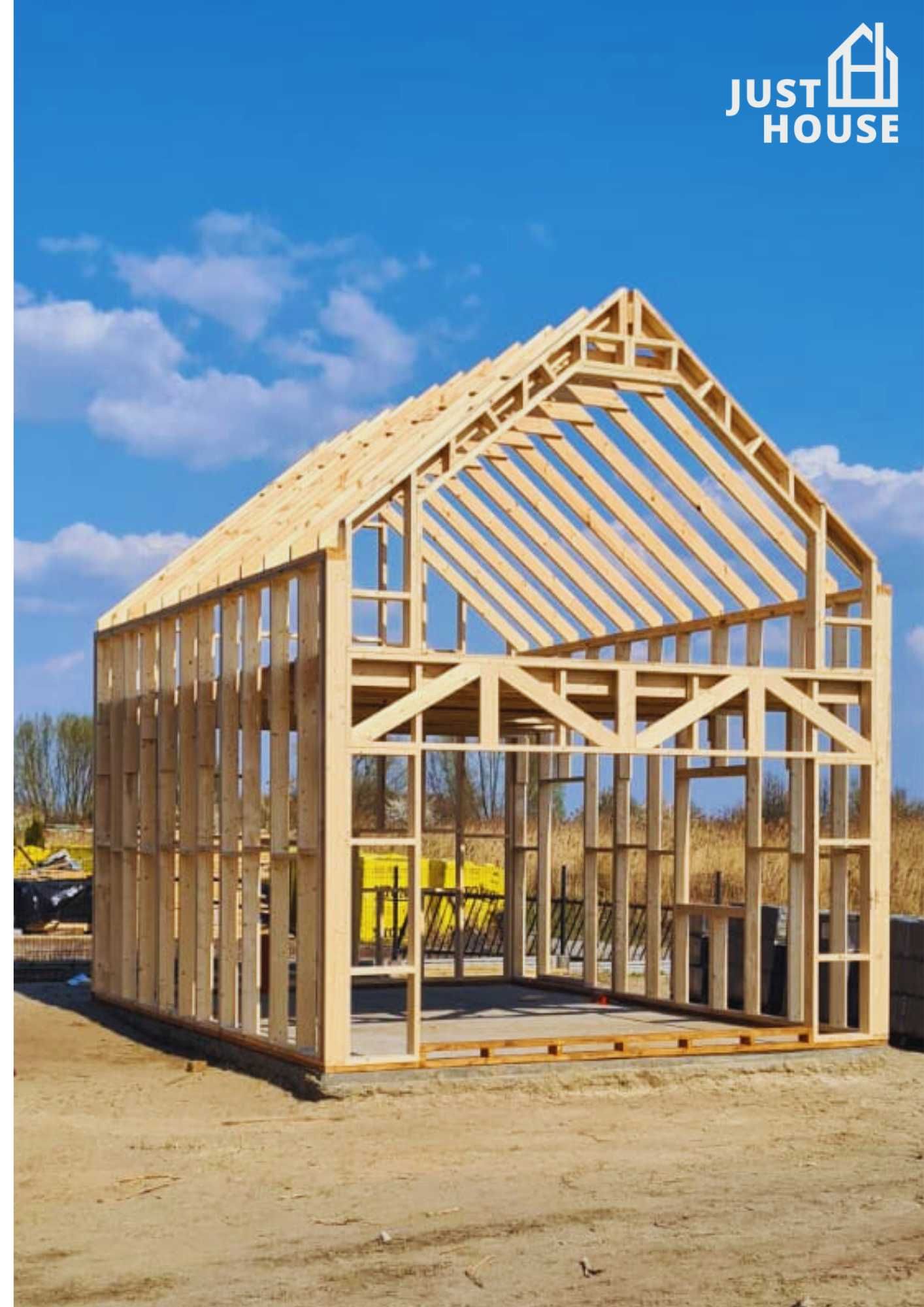 Dom drewniany, Szkielet Konstrukcja drewniana 35 m2 domu drewnianego