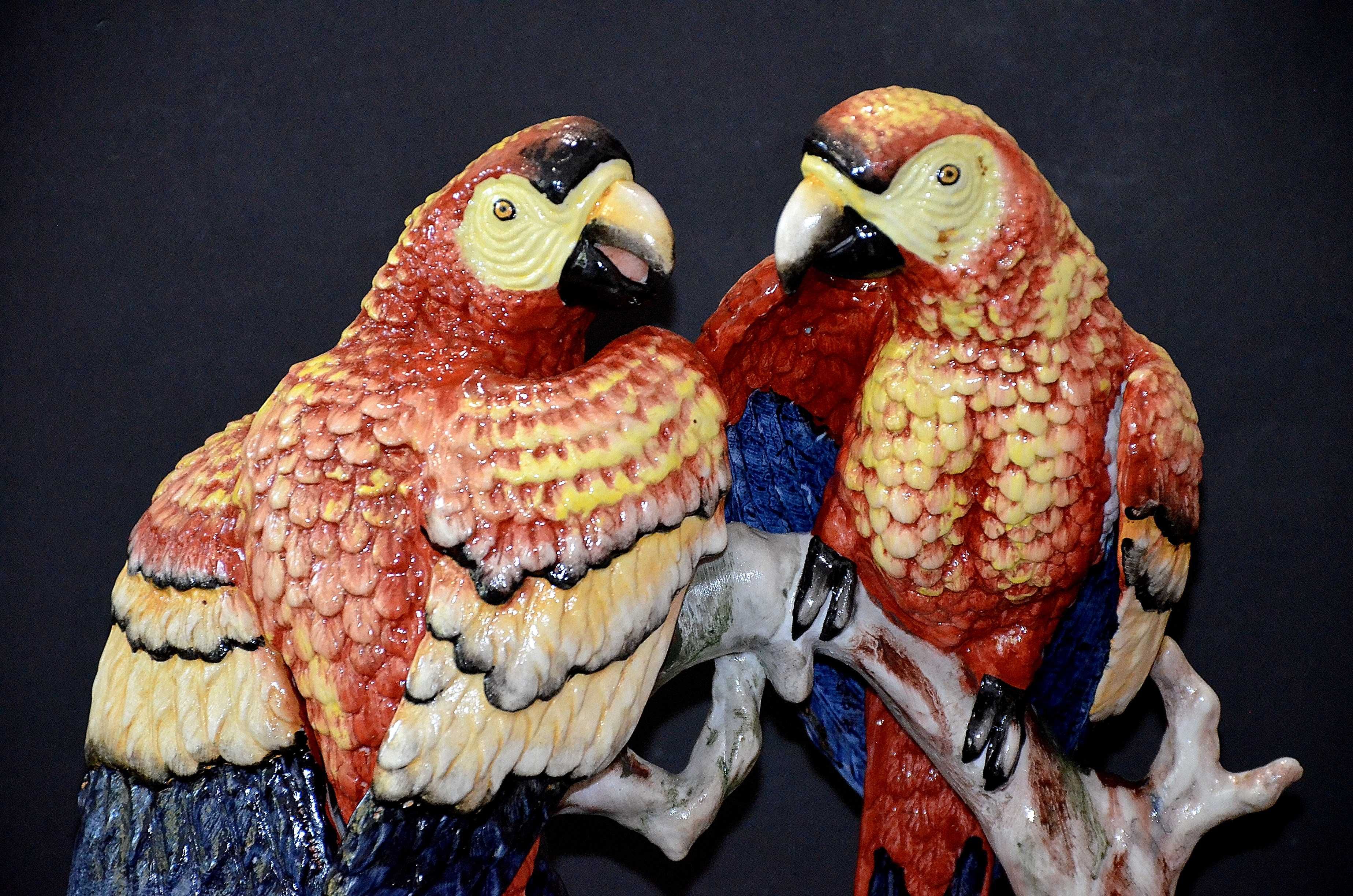 Roceram porcelana Papugi ptaki duże piękne czerwone