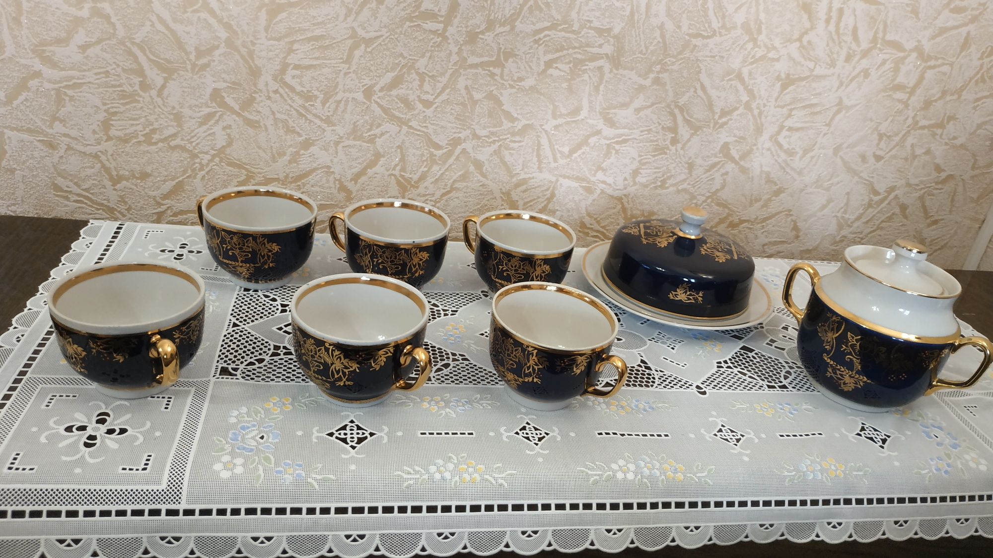 Чайный сервиз кобальт с позолотой Довбыш фарфоровый завод.