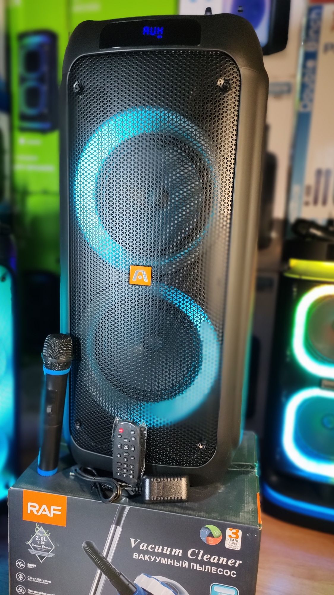 Блютуз акустика Караоке Temeisheng-208 USB/FM//микрофон/пульт ДУ/