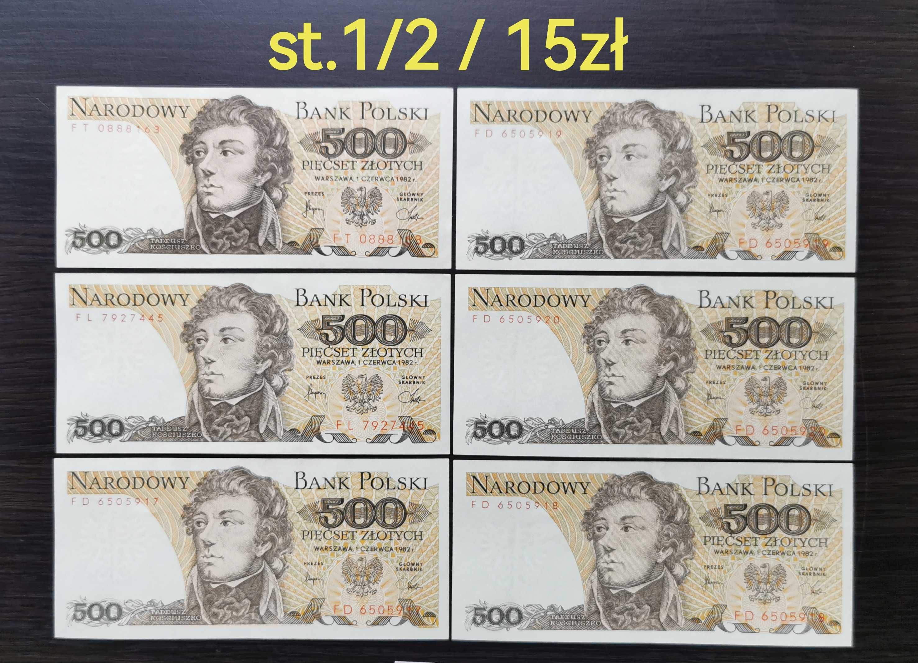 500 zł 1982r st. 1/2 różne serie