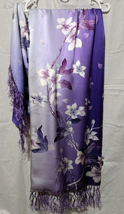 Палантин-шарф двусторонний, шёлк + кашемир 175×52