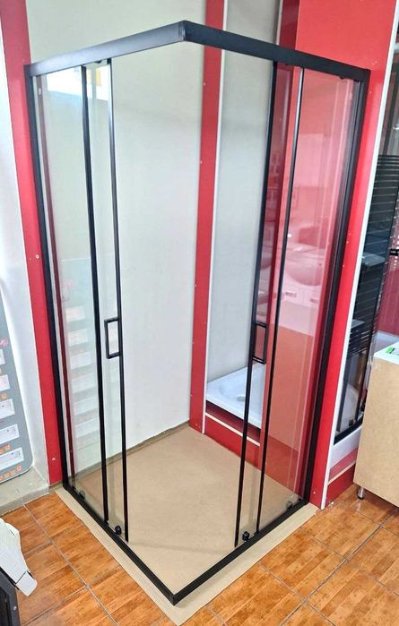 Душова кабіна квадратна 90х90х190 без піддону, скло 6мм чорна та блиск