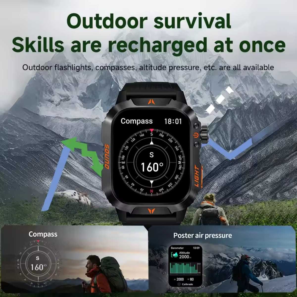 Смарт часы. LIGE HT26. NFC. Compass. Barometr. LED-фонарик.