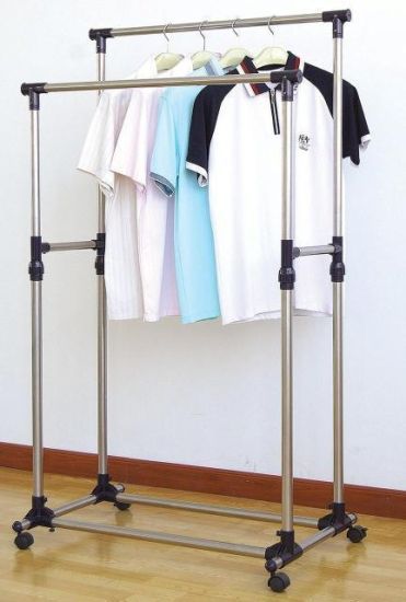 Двойная регулируемая вешалка стойка для одежды напольная  телеск